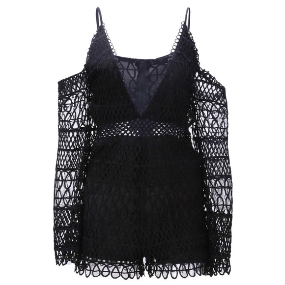 Off Shoulder Crochet Sleeve Romper - Picture 2 of 8